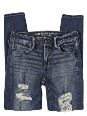 American Eagle Super Stretch X Jegging Womens 4 Short Dark Wash Distressed